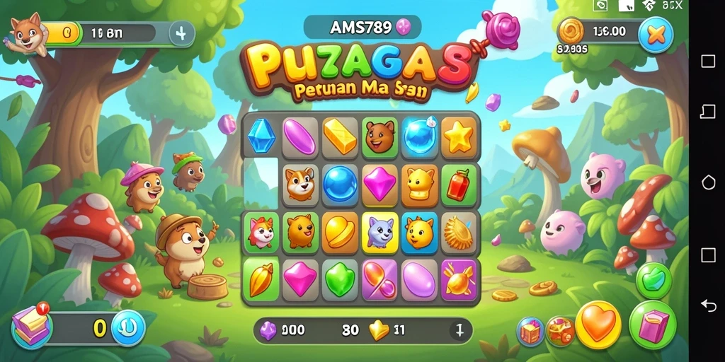 Screenshot utama menunjukkan gameplay Match-3 yang penuh warna dan menantang.