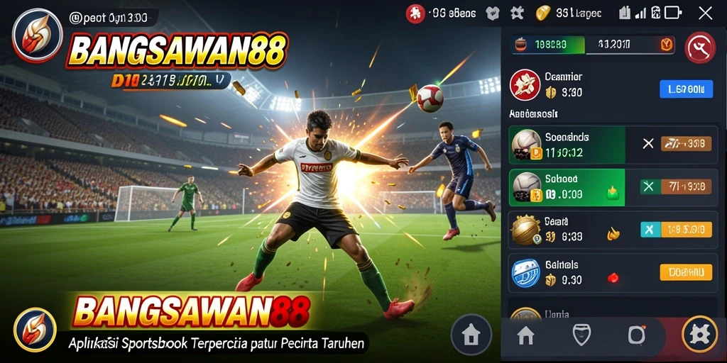 Tampilan antarmuka aplikasi BANGSAWAN88 dengan fitur taruhan olahraga.