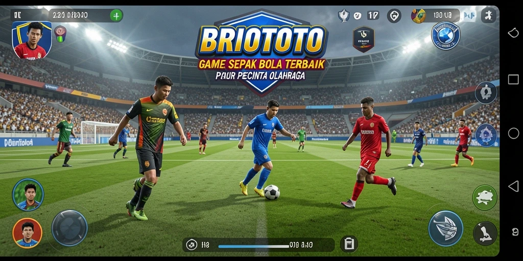 Tampilan gameplay BRIOTOTO yang mendebarkan di lapangan sepak bola.