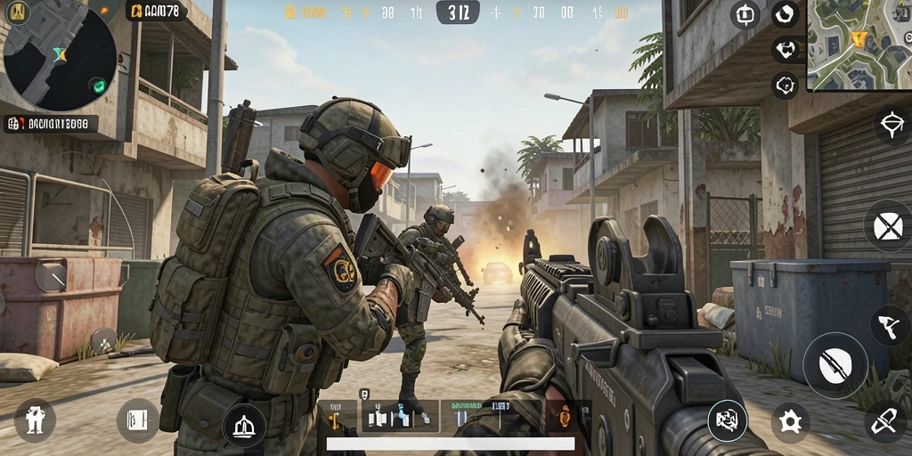 Menampilkan aksi tembak-menembak yang intens dalam game FPS.