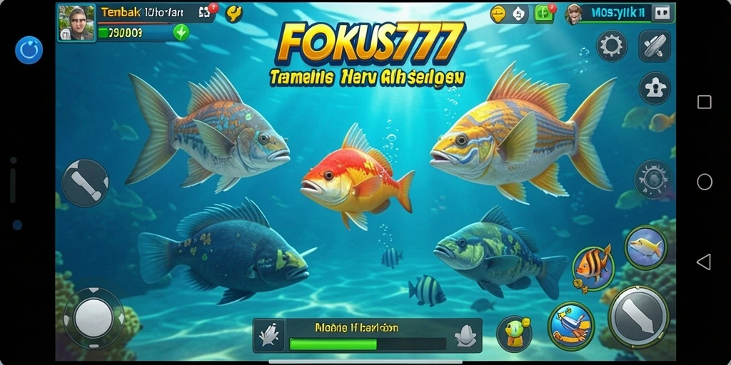Tampilan gameplay FOKUS777 dengan aksi tembak ikan yang menarik.