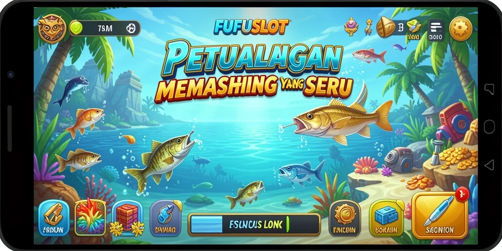 Screenshot menampilkan gameplay FUFUSLOT dengan aksi memancing yang seru.