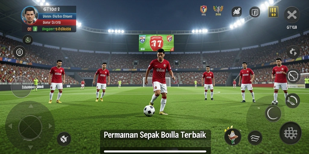 Tangkapan layar GT108 menampilkan aksi pertandingan sepak bola yang intens.
