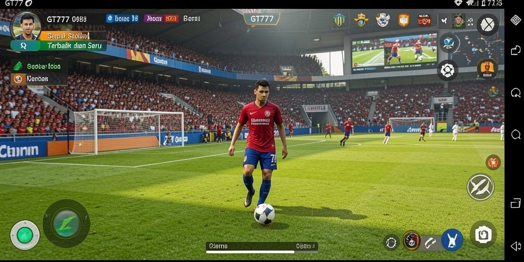 Tampilan gameplay GT777 menampilkan aksi seru di lapangan sepak bola.