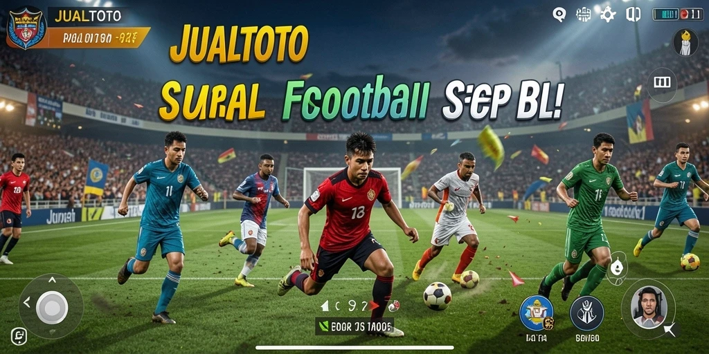 Screenshot JUALTOTO menampilkan aksi seru dalam pertandingan sepak bola.