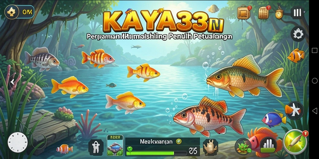 Tampilan gameplay KAYA33 saat memancing di laut yang cerah.
