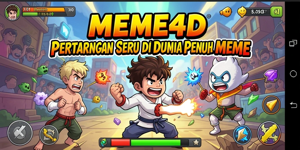 Screenshot gameplay <strong>MEME4D</strong> menampilkan karakter bertarung dengan penuh aksi.