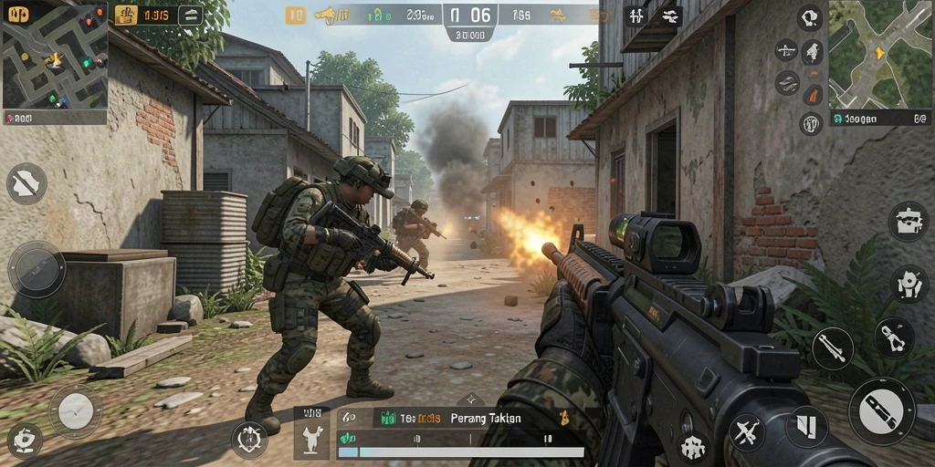 Screenshot menampilkan aksi intens dalam gameplay N06 yang mendebarkan.