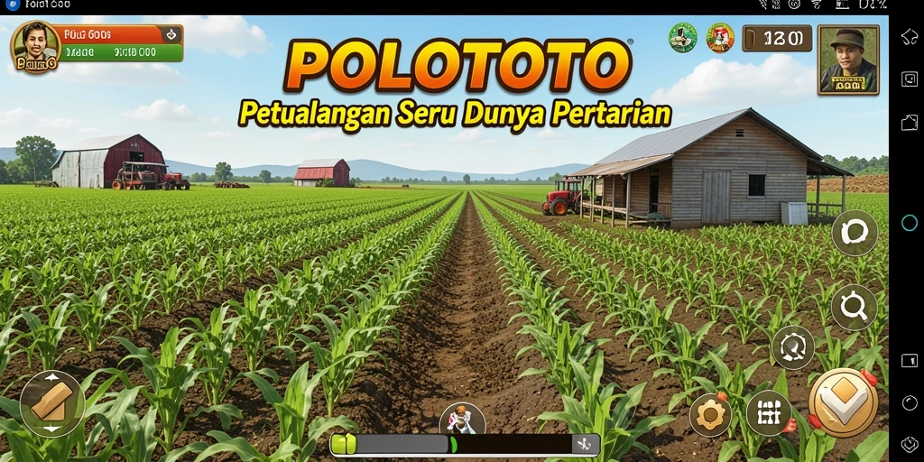 Tampilan gameplay POLOTOTO dengan proses bertani yang menarik.