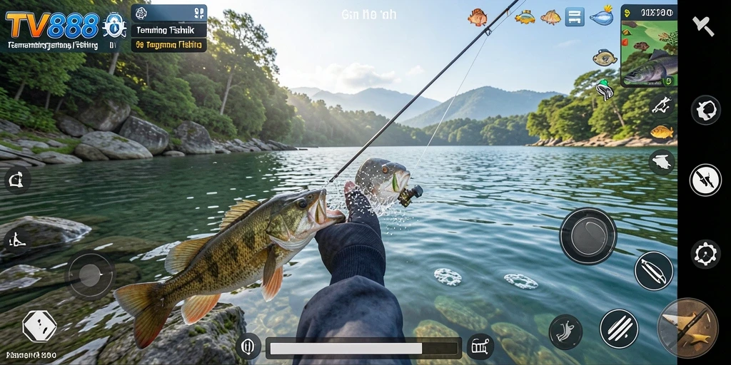 Screenshot gameplay TV888 menampilkan momen menarik saat memancing ikan.