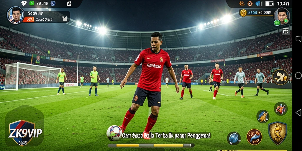 Tampilan gameplay mendebarkan dari ZK9VIP di lapangan sepak bola.